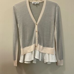 McQ Alexander McQueen Gray Ivory Wool Button Front Peplum Hem Cardigan Size S